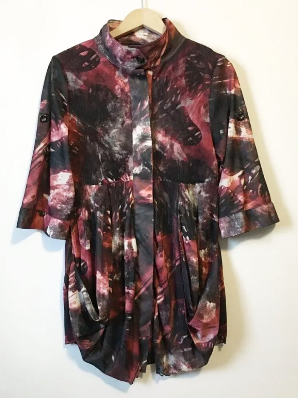 Cyberfairy Intergalactic Butterfly Mock Collar Button Down Tunic Dress - S